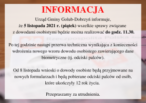 Informacja dot. przerwy w wydawaniu dowodów osobistych