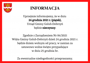 Informacja dot. zamknięcia Urzędu w dniu 24 grudnia