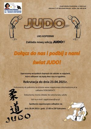 Plakat informacyjny o naborze do sekcji judo