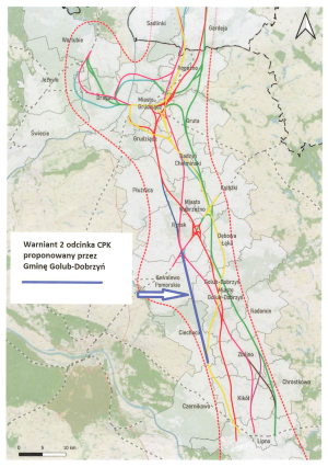 Mapa przedstawiająca 2 z proponowanych wariantów