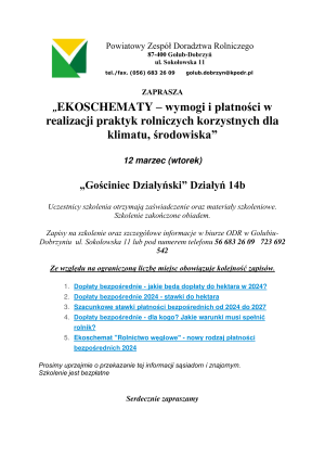„EKOSCHEMATY – wymogi i płatności w realizacji praktyk rolniczych korzystnych dla klimatu, środowiska”