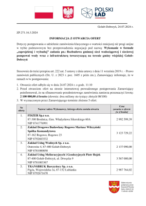 Informacja z otwarcia ofert