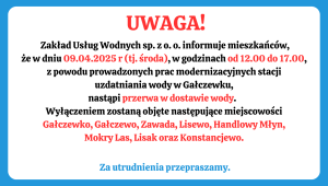 Przerwa w dostawie wody - informacja