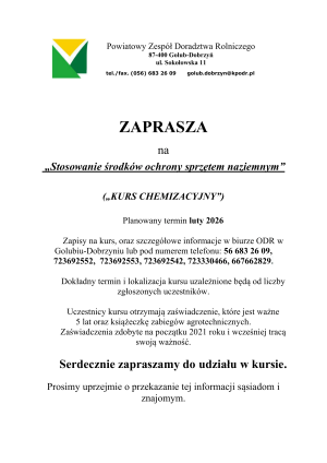 Zaproszenie na kurs chemizacyjny