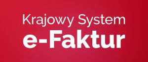 Napis "Krajowy System e-Faktur" na czerwonym tle