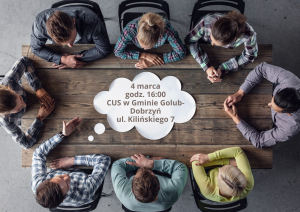 Osoby siedzące przy prostokątnym stole