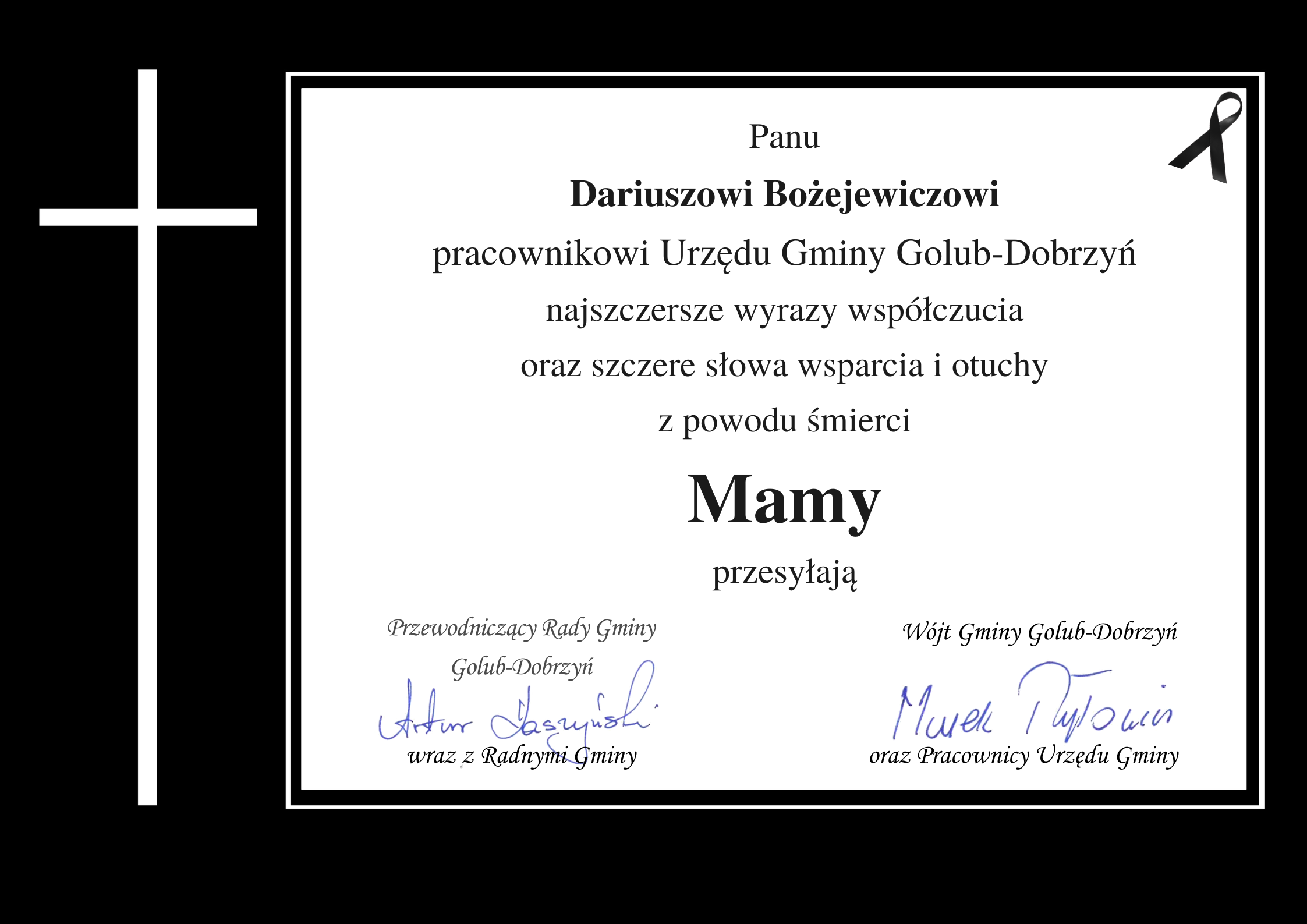 Kondolencje dla p. Dariusza Bożejewicza