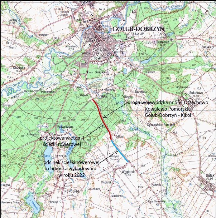 Ciąg dalszy ścieżki rowerowej przy DW 554 – mapa poglądowa
