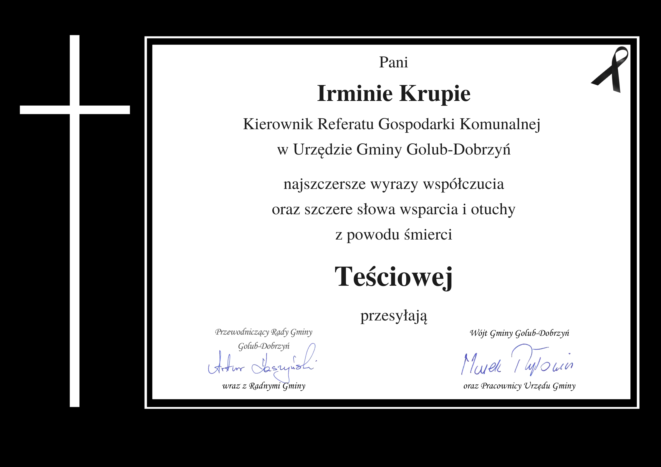 Kondolencje dla p. Irminy Krupy