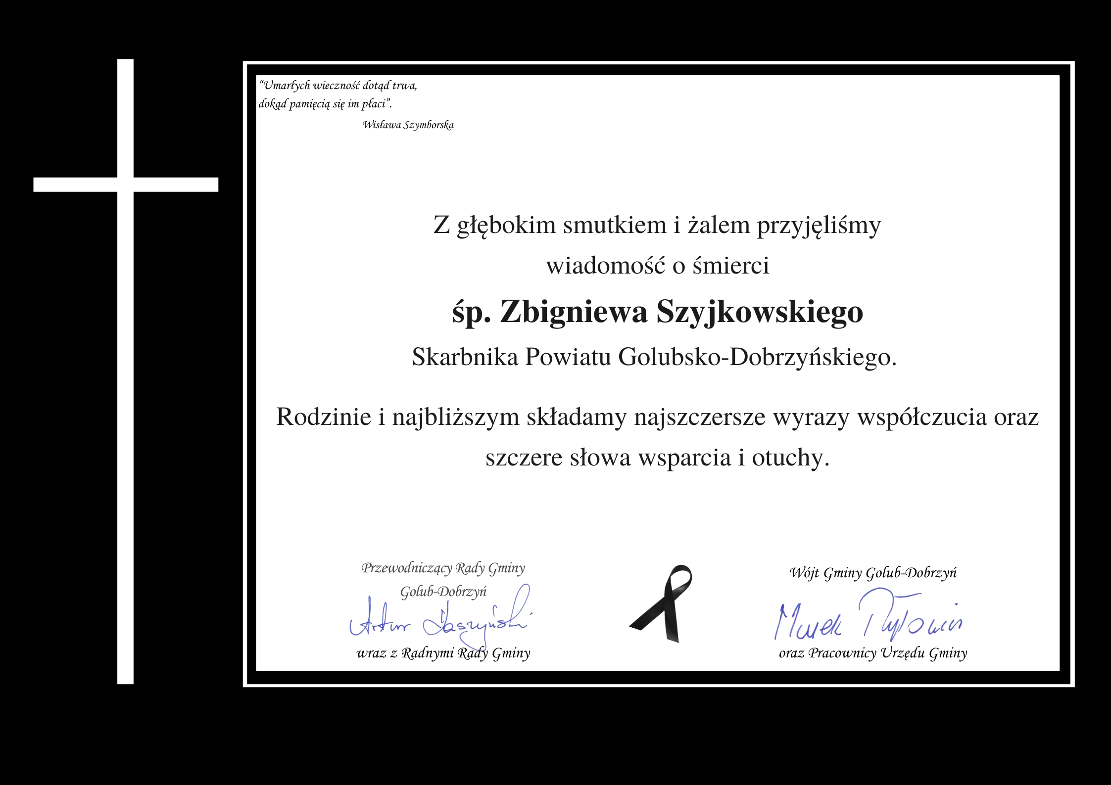 Kondolencje dla rodziny Pana śp. Zbigniewa Szyjkowskiego