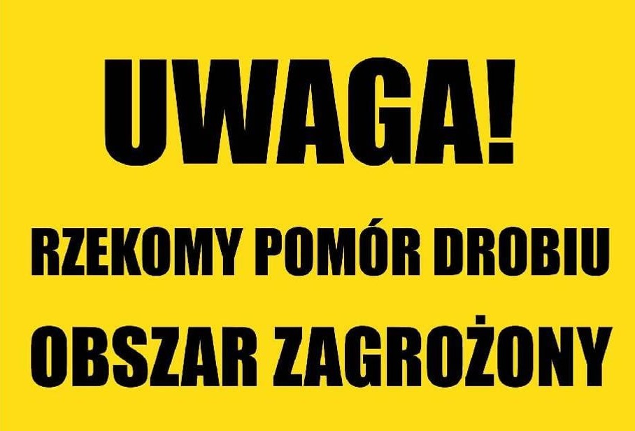 Informacja dot. rzekomego pomoru drobiu - napis na żółtym tle
