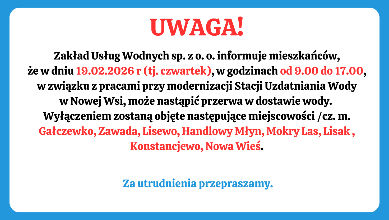 Informacja o przerwie w dostawie wody