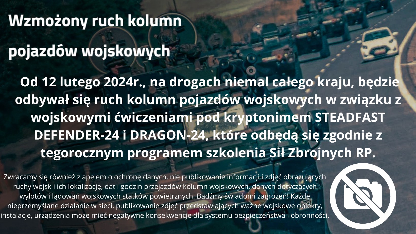 Wzmożony ruch kolumn pojazdów wojskowych