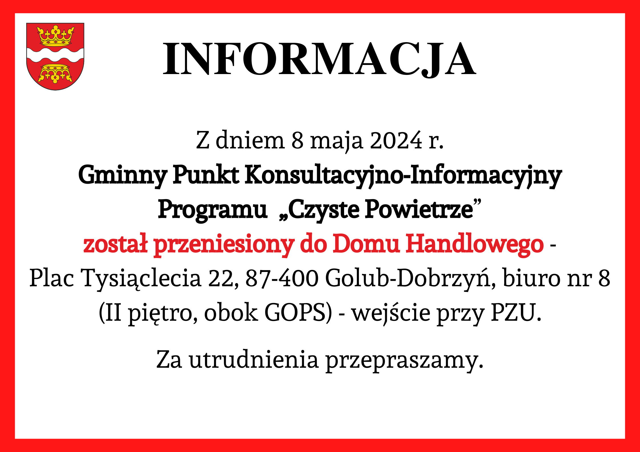 Punkt Programu "Czyste powietrze" przeniesiony